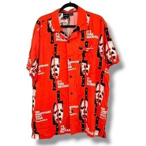 New Halloween‎ II Michael Myers Button Up Shirt Horror Movie Graphic XL